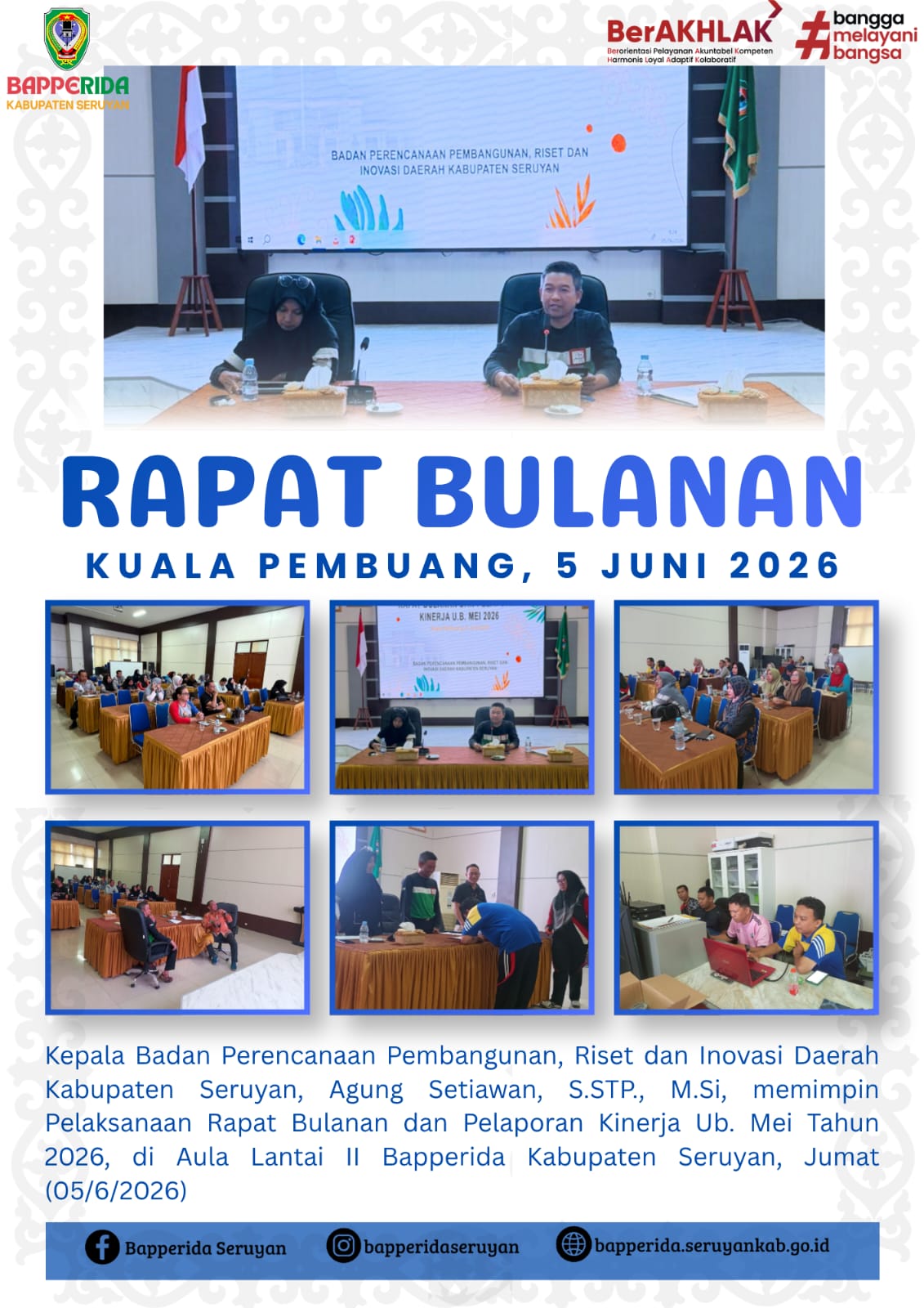 Rapat Bulanan dan Pelaporan Kinerja di BAPPERIDA Kabupaten Seruyan